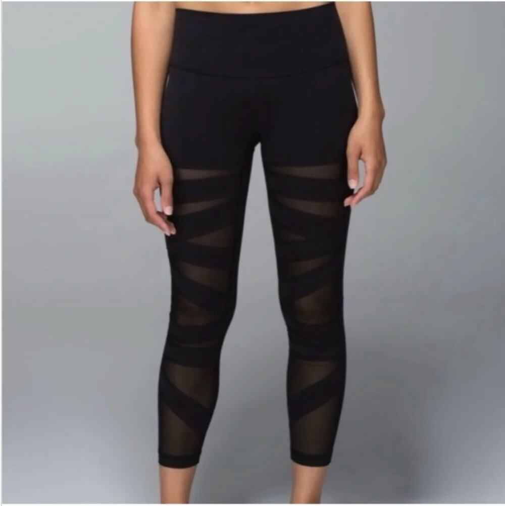 Lululemon High Times Leggings Black Mesh Moto Size 2